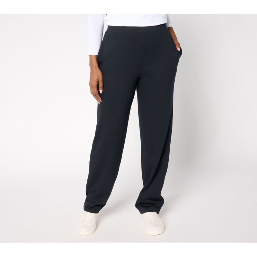 Denim & Co. Women's Petite Pants PS Knit Twill Straight Leg Pull-On Black